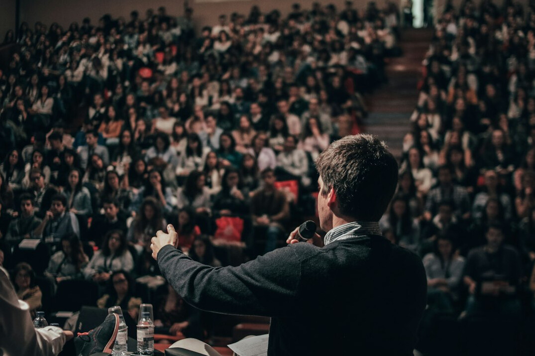 person practicing public speaking