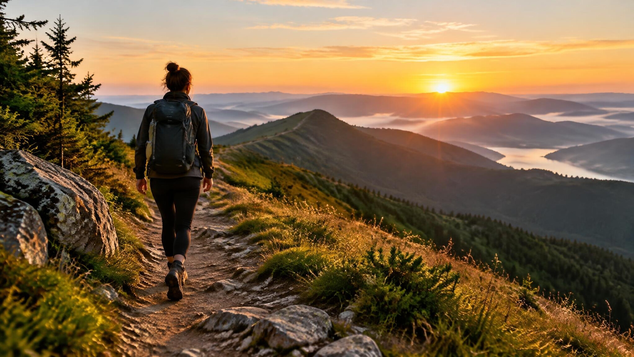 person hiking mountain trail