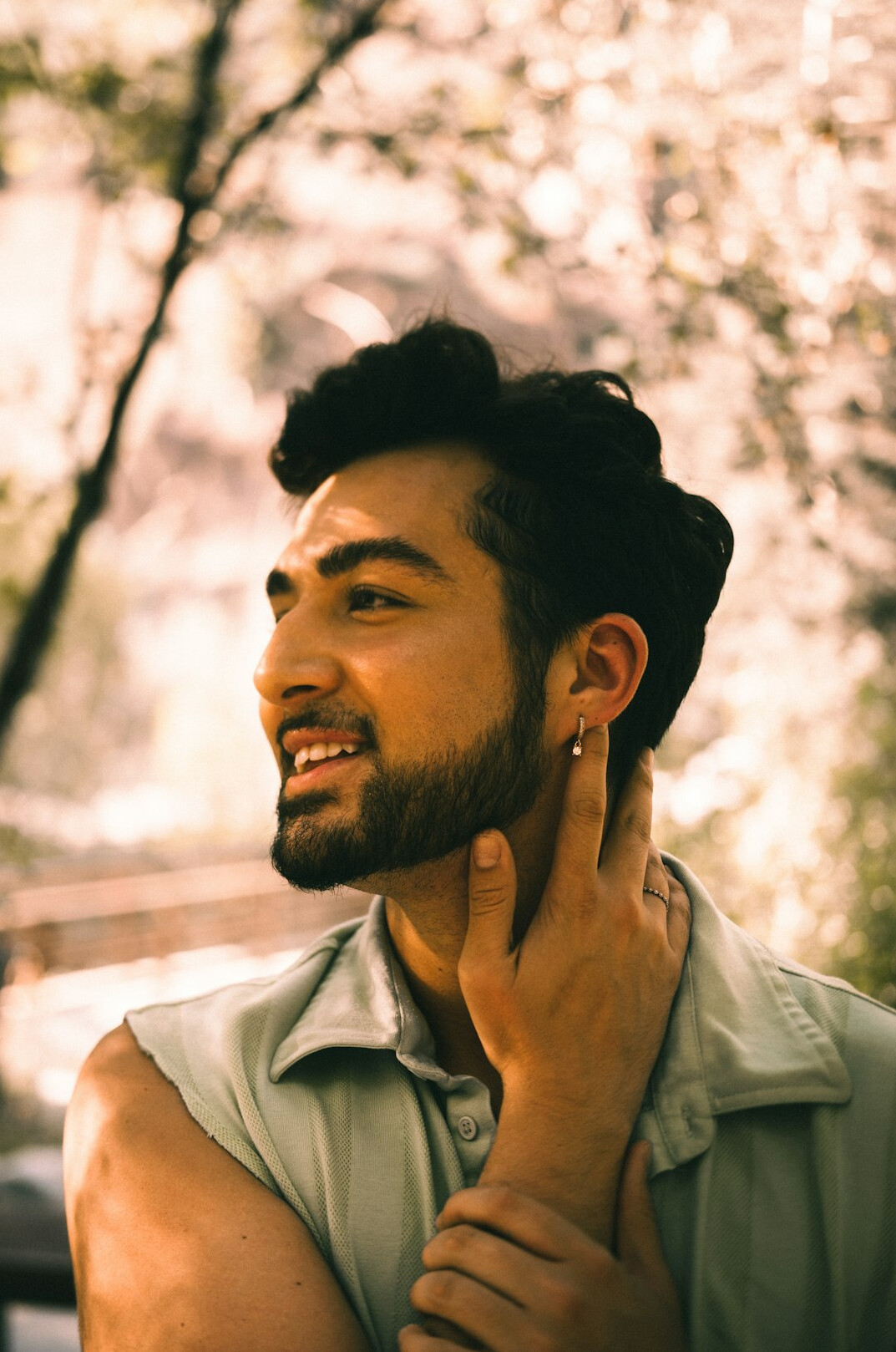 smiling person listening attentively